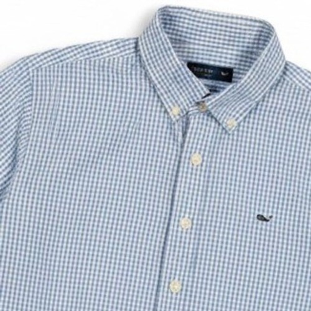 Vineyard Vines Whale Shirt Boys Size L 16-18 Blue Gingham Button Down Shirt